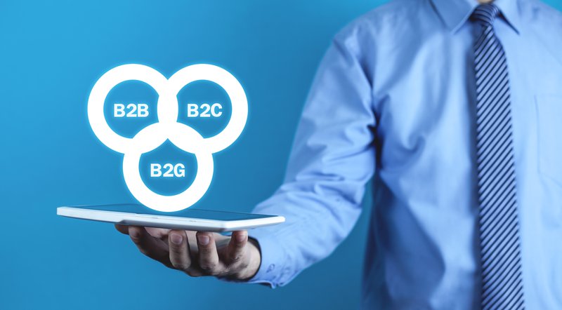 Businessman holding B2B, B2C, B2G business models. Business concept